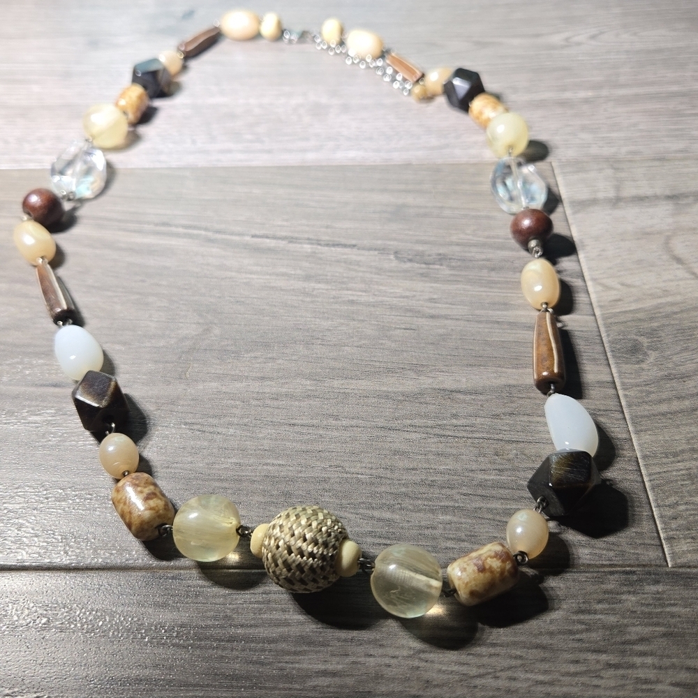 Beaded Necklace Brown Multi Color Accents